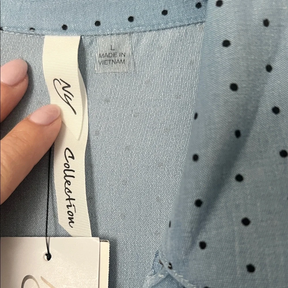 NY Collection Blue Polka Dot Shirt Dress - Picture 2 of 5
